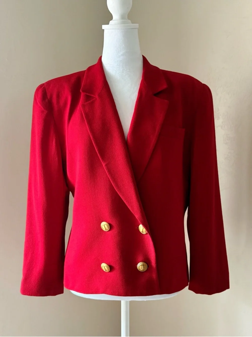 Vintage Christian Dior Red Wool Double-Breasted Blazer 12 P